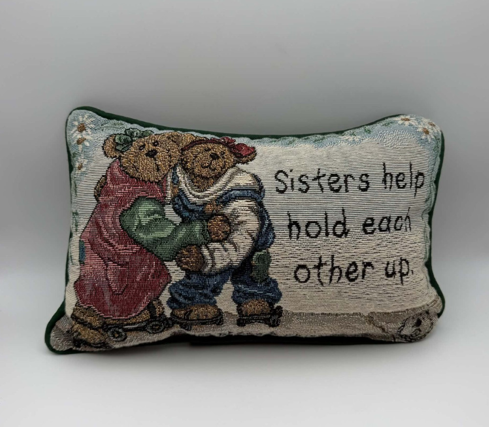 Vintage Boyds Bears Tapestry Accent Pillow Sisters Help Hold Each Other Up